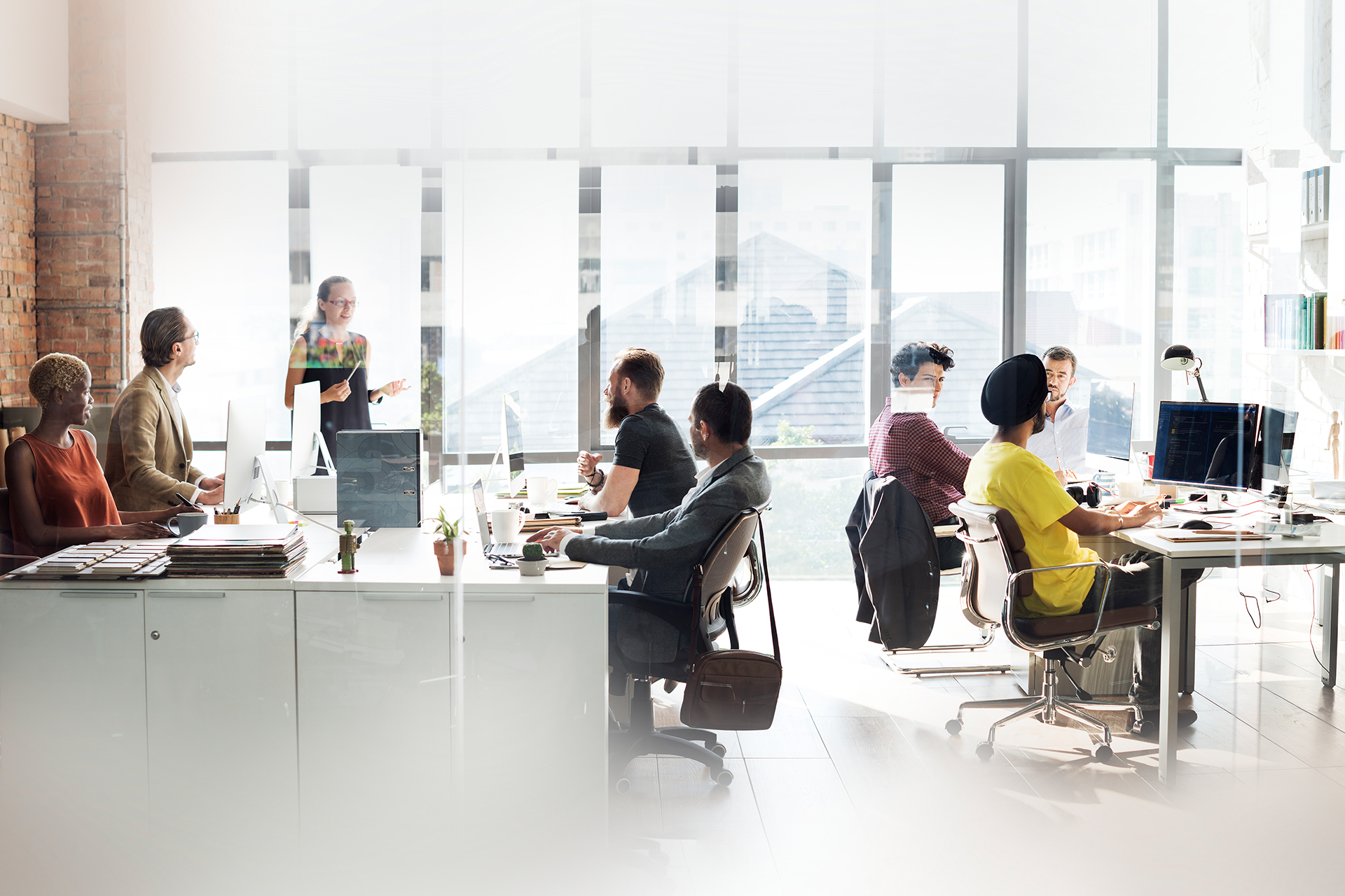 Office workspace with people